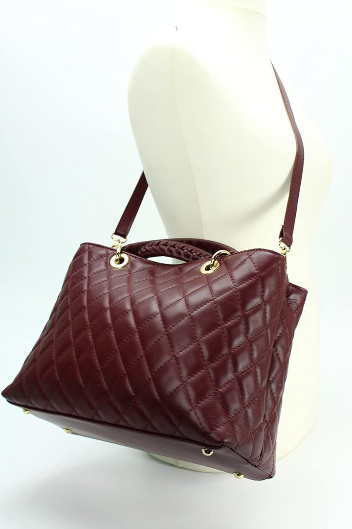 Belli edle italienische Echt Nappa Leder Damentasche Henkeltasche Umhängetasche gesteppt - 34x25x17