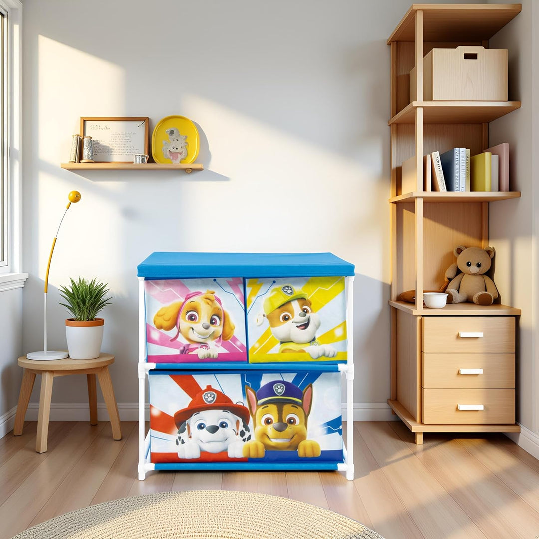 ARDITEX - Kinderregal mit 3 Stoffboxen von Paw Patrol - Metallrahmen und Polyesterboxen - 53x30x60 c