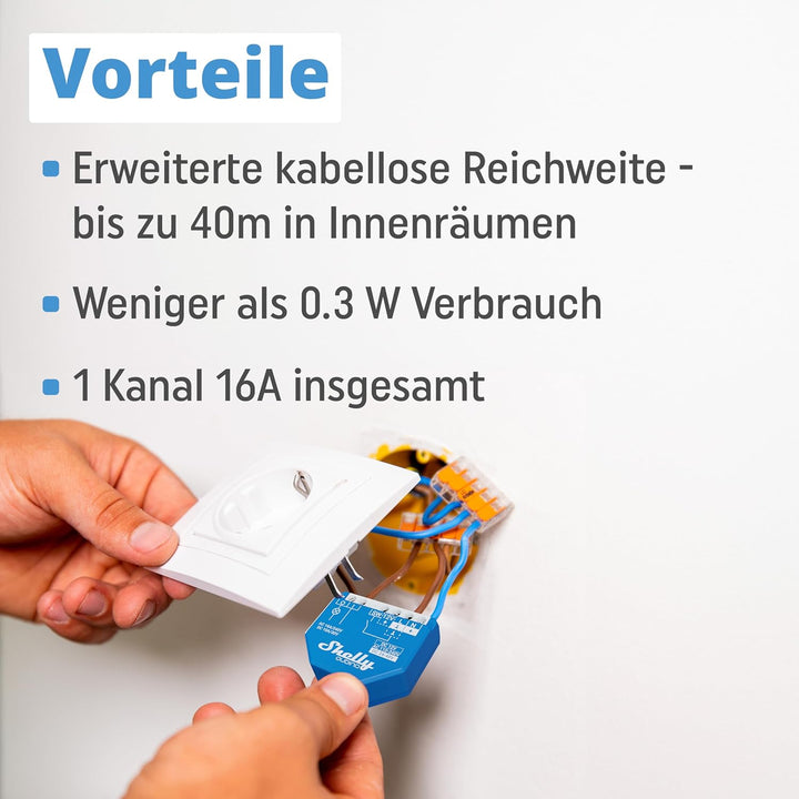 Shelly Qubino Wave 1 | Z-wave Smart-Schalter-Relais, 1 Kanal 16 A mit Trockenkontakt | Hausautomatio