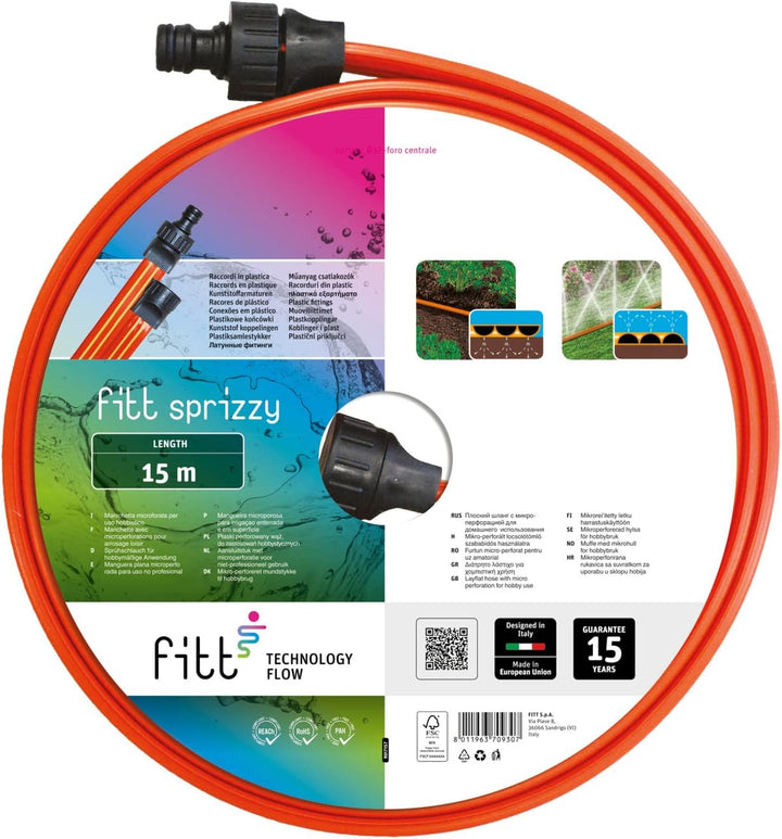 FITT SPRIZZY 15 m - 3-Wege-Sprühschlauch mit Mikrolöchern, ideal für die Sprühberegnung und Imprägna