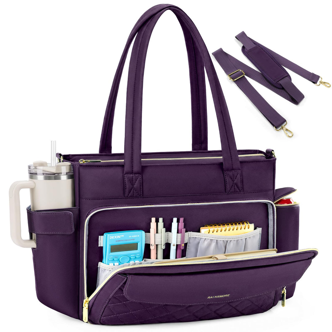 RAINSMORE Lehrertasche Damen Gross Laptoptasche, 15,6 Zoll, Lila | Arbeitstasche Isolierfach und Gro