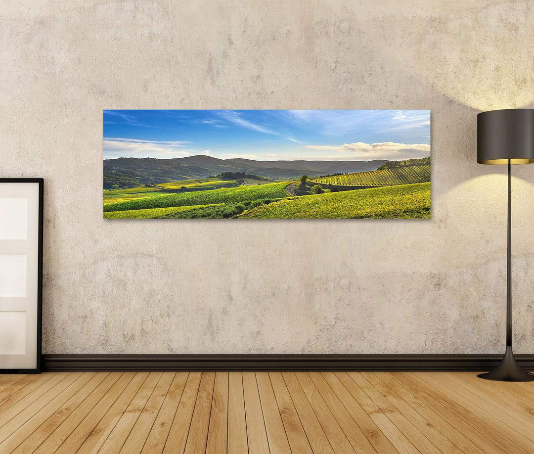 islandburner Bild auf Leinwand Radda Chianti Weinberg Panorama Sonnenuntergang Toskana Italien Herbs