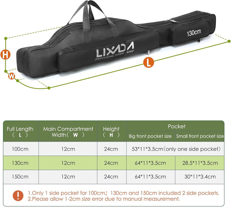 Lixada Tragbare Angeltasche Faltbare Angeltasche für Angelrute im Freien, 100 cm/130 cm/150 cm Schwa