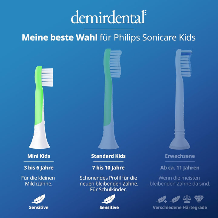 demirdental Kinder Ersatzbürsten passend für Philips Sonicare Kids, Compact Mini Bürstenköpfe für 3-