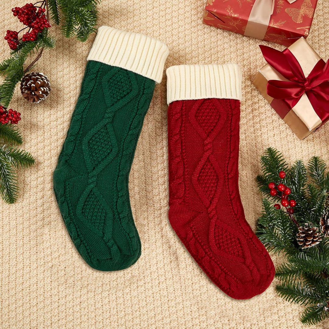 Mostop Gestrickte Weihnachtsstrümpfe, einzigartige 45,7 cm grosse Grösse, Zopfstrick, rustikale Weih