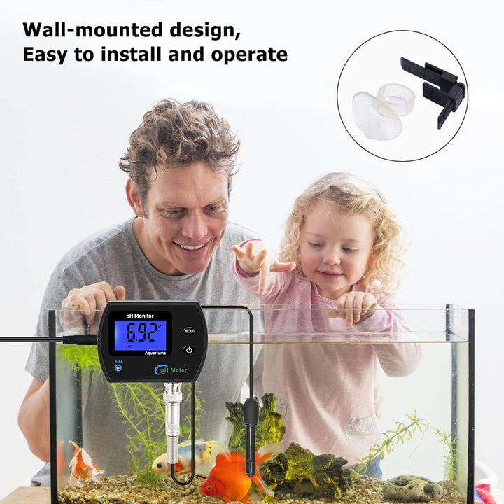 Aquarium pH Wert Messgerät, PH-990 Tragbares pH-Meter, pH Messgerät Wandmontage Wasseranalysator, Wa