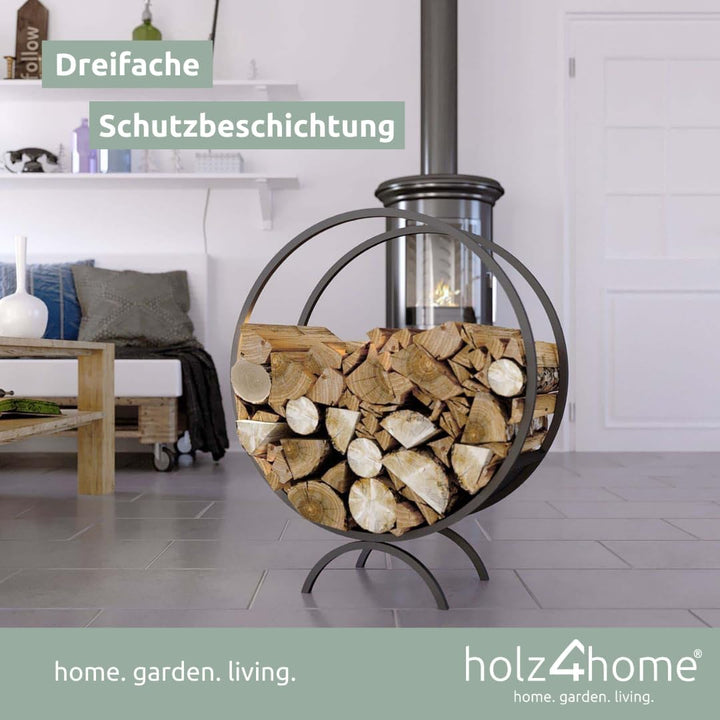 holz4home® Brennholzregal/Kaminholzständer rund I Pulverbeschichtetes Stahlprofil I Farbe: Schwarz M
