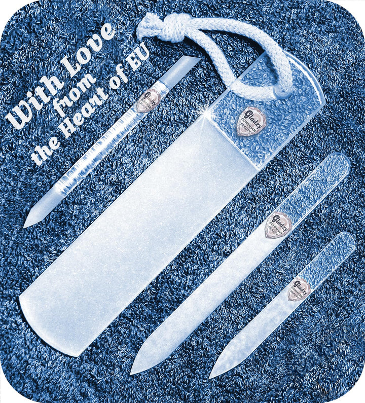 Echtes Tschechisches Glasnagelfeilen Set – Hornhautentferner Fussraspel, Nagelhautschieber, Beidseit