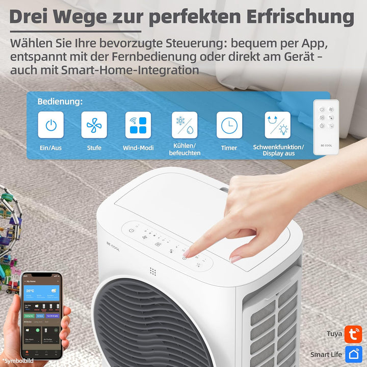 BE COOL Premium Luftkühler BC6ACP2501W mit WiFi, 6,5L Wassertank, 340 m³/h Luftleistung, Timer, Fern