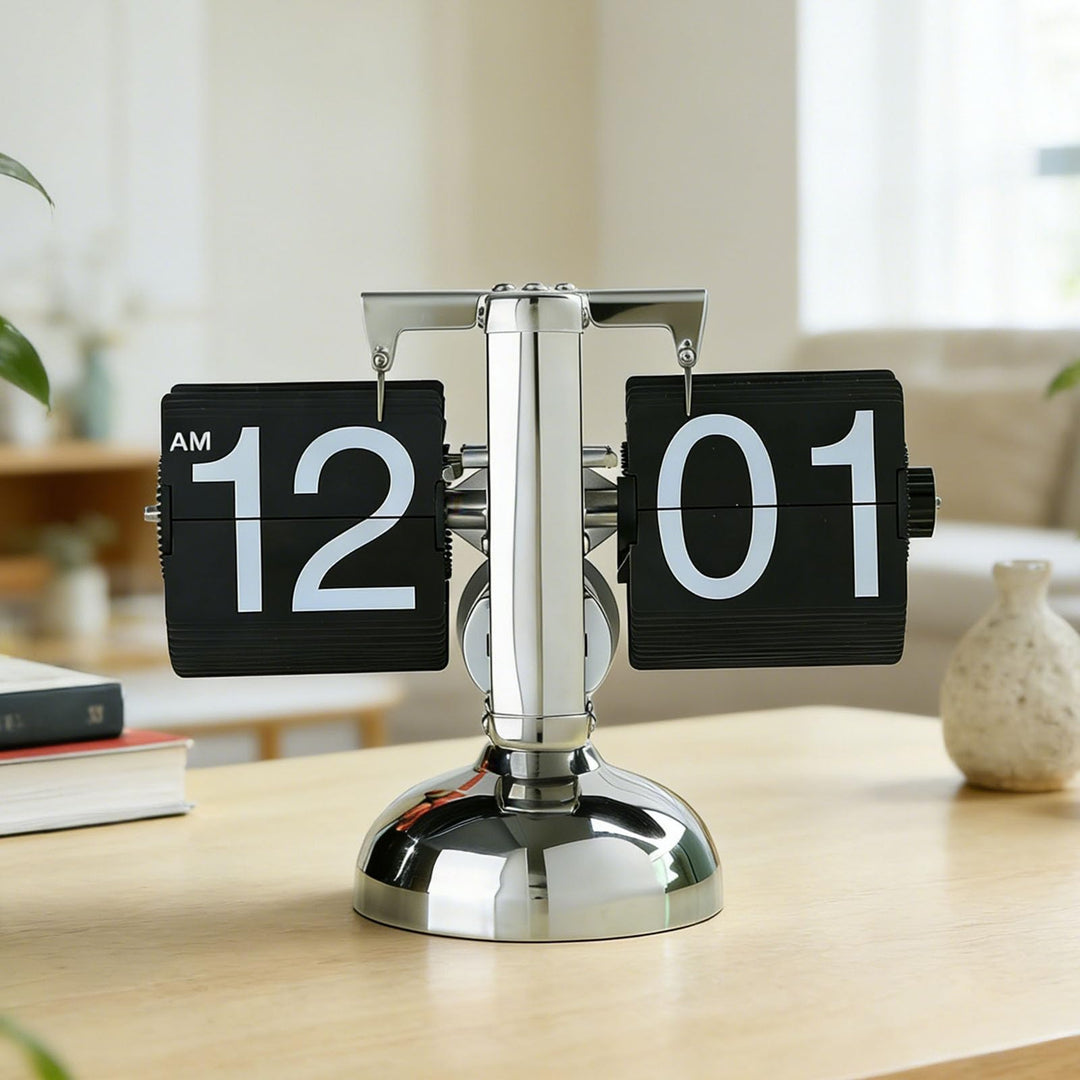 Flip Uhr Retro, Flip Schreibtischuhr, Schreibtischuhr Vintage Design, Automatisches Drehen Retro Dig