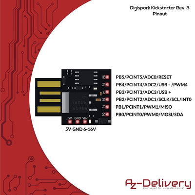 AZDelivery 25 x Digispark Rev.3 Kickstarter mit ATTiny85 und USB kompatibel mit Arduino inklusive E-