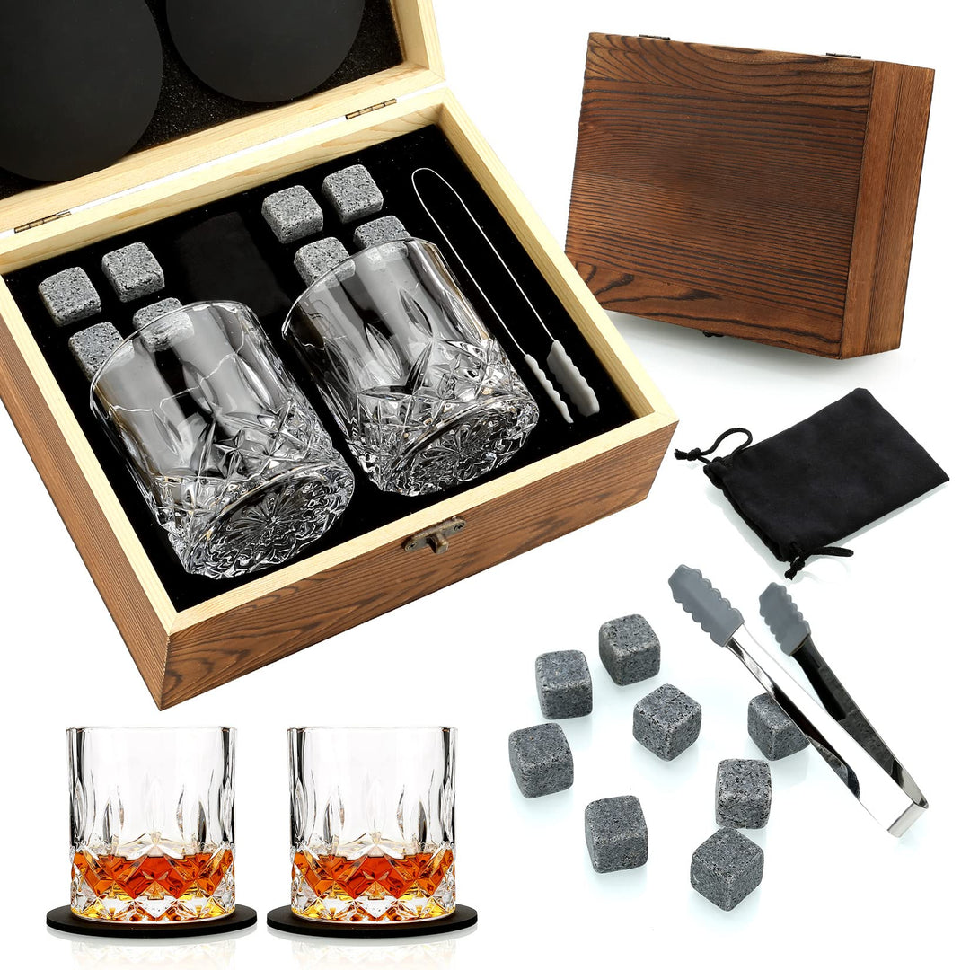 Whiskyglas Geschenkset, Whisky Steine, Whisky Geschenksets für Männer, 8 Whisky Steine 2 Kristall Wh