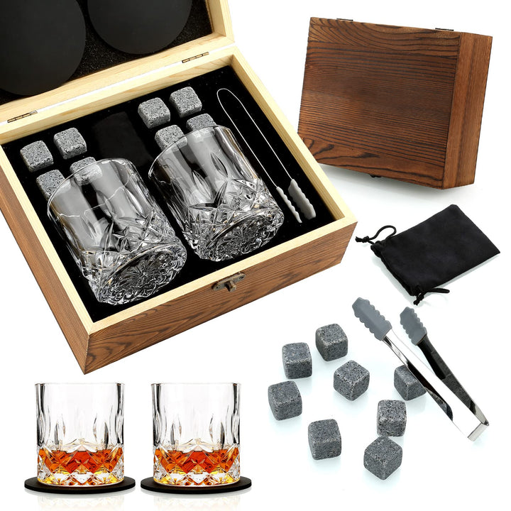 Whiskyglas Geschenkset, Whisky Steine, Whisky Geschenksets für Männer, 8 Whisky Steine 2 Kristall Wh