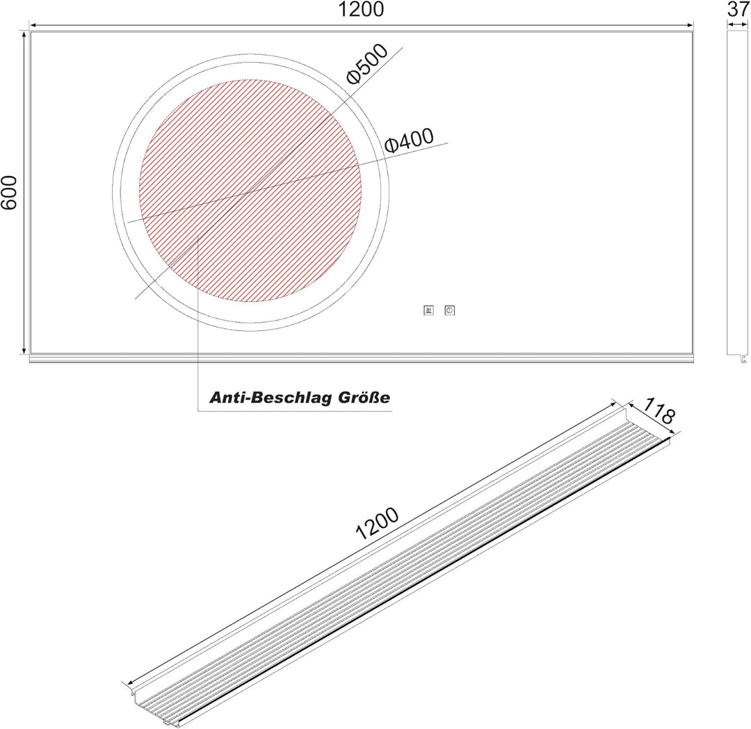 SONNI Badezimmerspiegel mit Beleuchtung 120x60 cm, LED Badspiegel mit Ablage 120cm, 3 einstellbare L