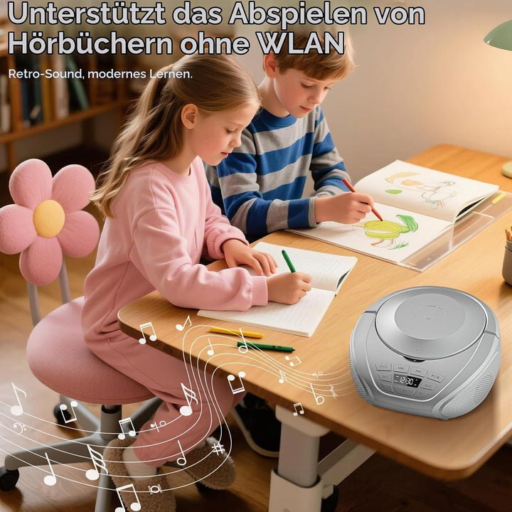 Gueray CD Player Tragbar Boombox Radio mit CD-Player CD Spieler mit Lautsprecher Display Unterstützu