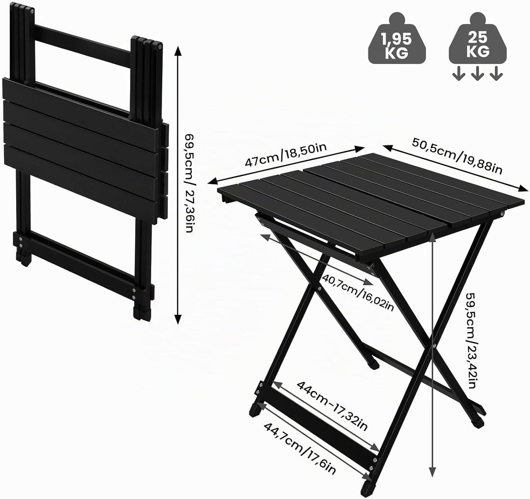 WOLTU Alu Tisch Klapptisch Campingtisch Balkontisch Gartentisch Klappbar aus Aluminium, 50.5x47x59.5