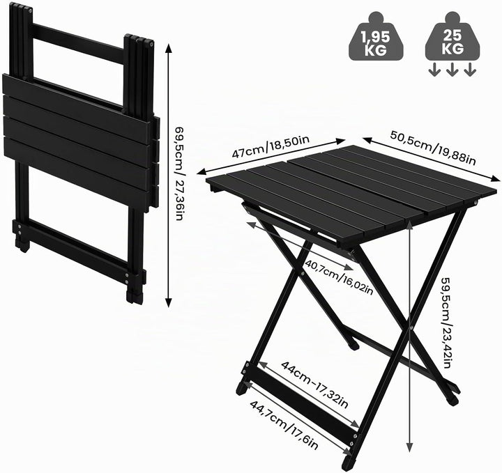 WOLTU Alu Tisch Klapptisch Campingtisch Balkontisch Gartentisch Klappbar aus Aluminium, 50.5x47x59.5