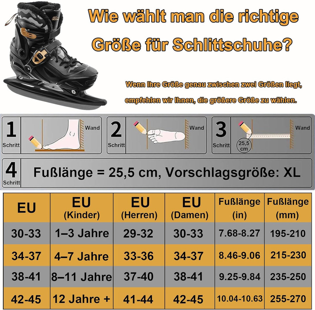 Schlittschuhe Verstellbar für Kinder Herren und Damen, Ice Skates Grössen 30 bis 45, Schicke Eislauf