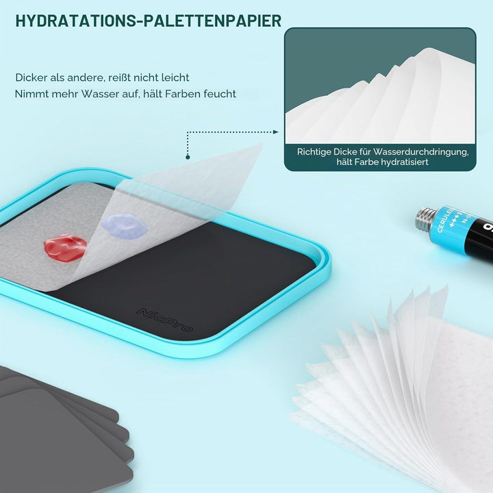 Nicpro Wet Palette für Mischpalette Acrylfarben, Farbtablett Nasspalette mit 100 Stück Palettenpapie