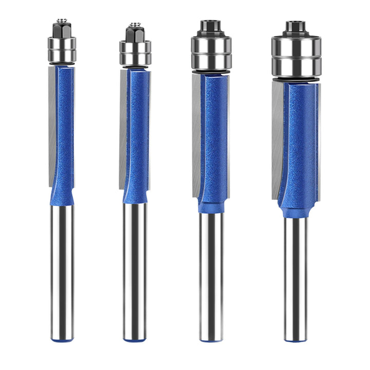 4 Stück Bündigfräser 6mm Schaft, Bündigfräser Fräser Set, Doppelseitiger Fräser mit Lagern, Blauer B