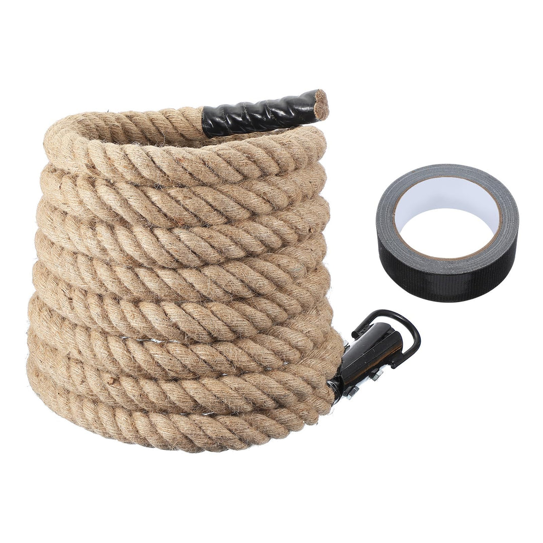 QUARKZMAN Battle Rope Schaukelseil Jute Schwungseil Fitness Trainingsseil mit Schwarzem Metallhaken