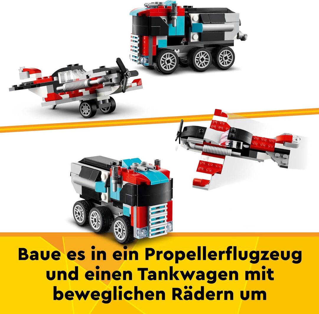 LEGO Creator 3in1 Flatbed Truck with Helicopter Toy to Propeller Plane and Fuel Lorry to Hot Rod and