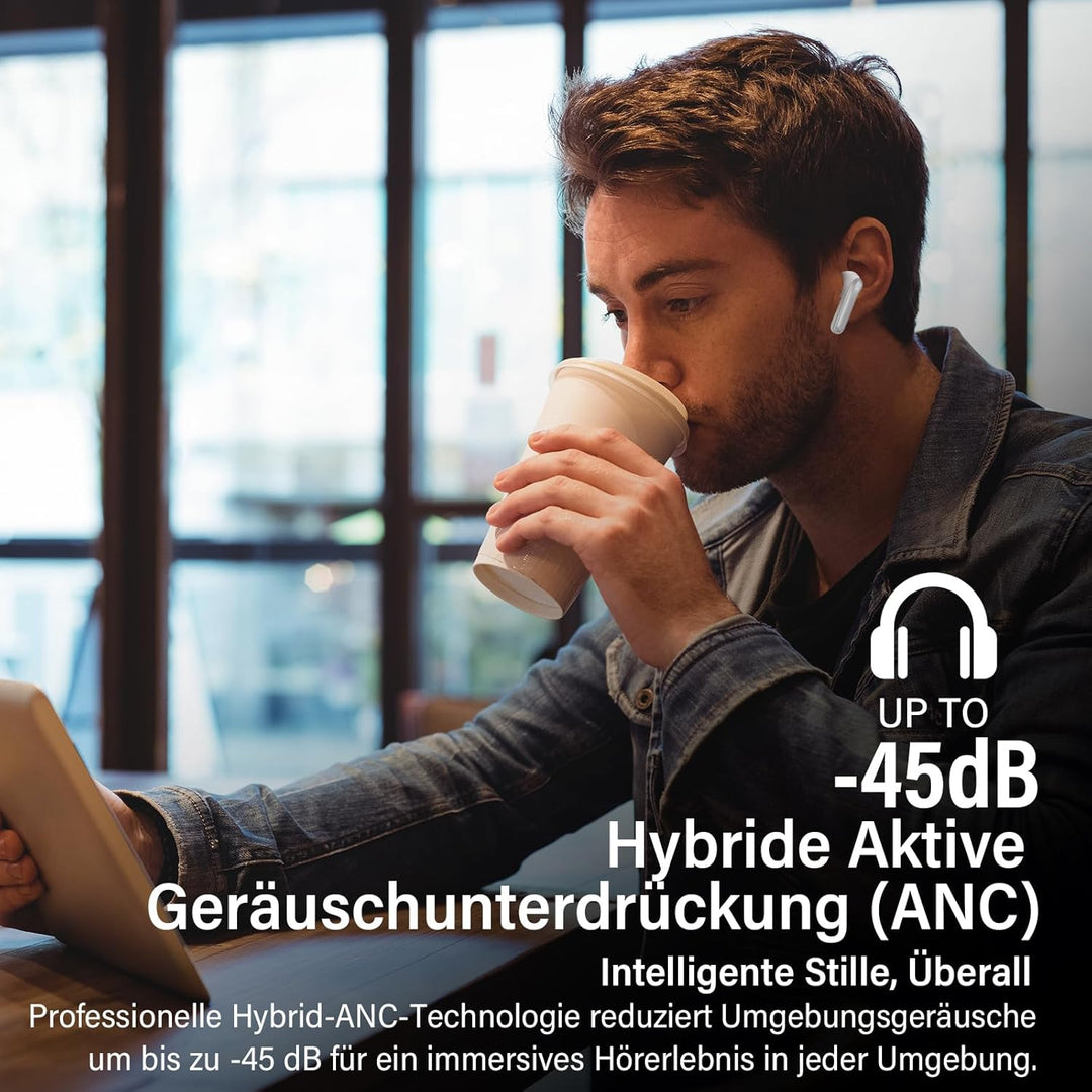 Bluetooth Kopfhörer mit Hybride Aktive Geräuschunterdrückung, In Ear Kopfhörer Kabellos Bluetooth 5.