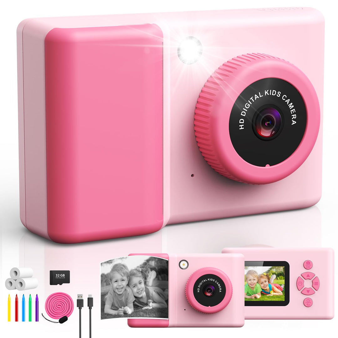 Ushining Sofortbildkamera Kinder, 1080P HD Kinderkamera Sofortbildkamera mit 32GB Karte & DruckerPap
