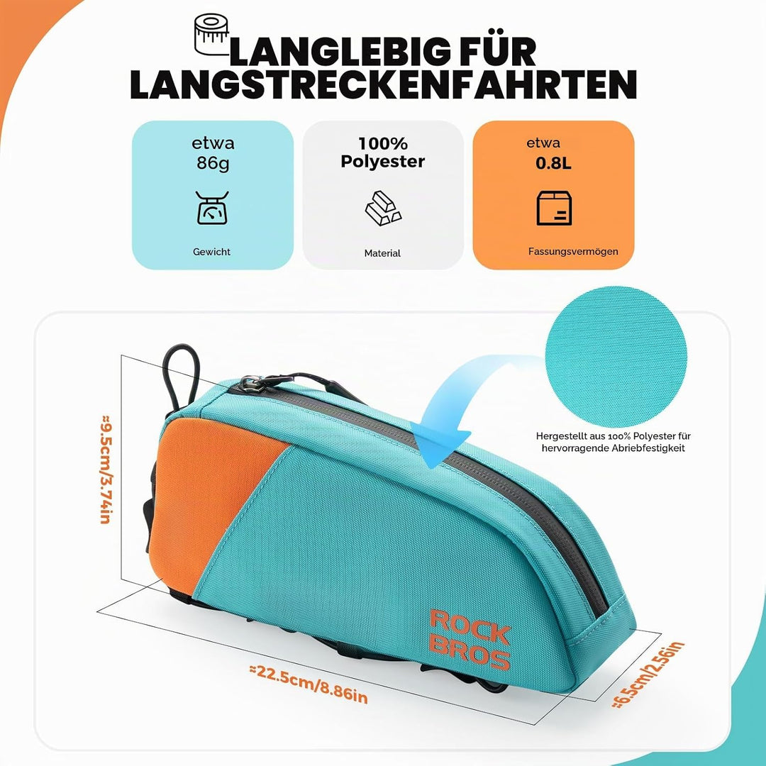 ROCKBROS Fahrrad Rahmentasche Oberrohrtasche, Schmale Fahrradtasche aus Polyester, Schnellmontage mi