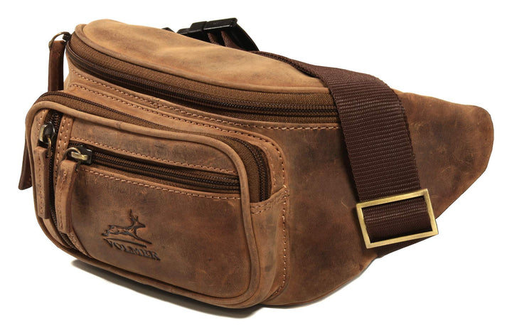 Fa.Volmer ® Gürteltasche in Echt-Leder für Damen und Herren | braun | Verstellbarer Gurt bis 130 cm