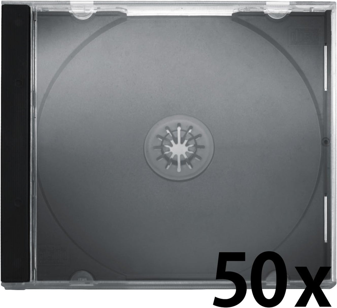 CD Jewelcase/CD Hüllen/CD Leer Hüllen für 1 CD/DVD, transparent, Tray schwarz (10mm) 50 Stück im Kar