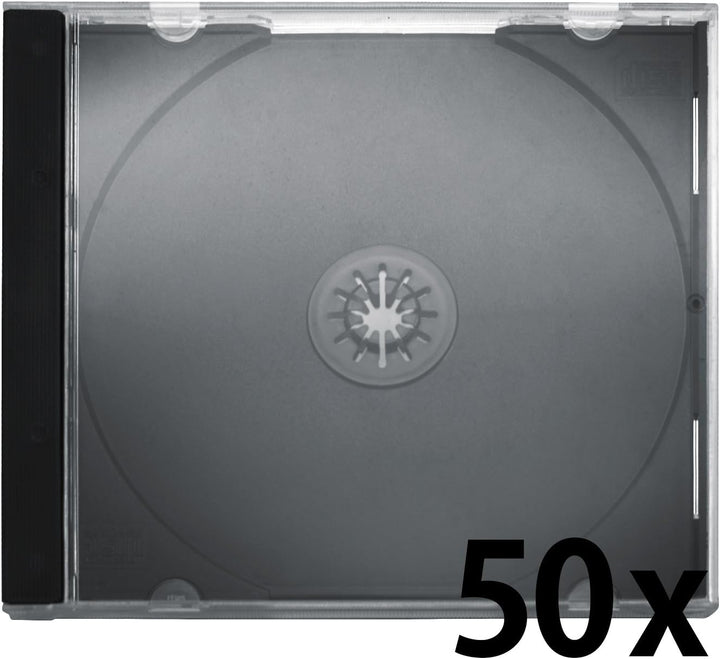 CD Jewelcase/CD Hüllen/CD Leer Hüllen für 1 CD/DVD, transparent, Tray schwarz (10mm) 50 Stück im Kar