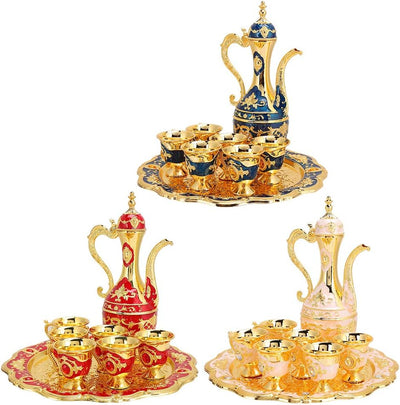 Türkisches Vintage-Kaffeekannen-Set aus Metall, türkisches Teeservice mit 6 luxuriösen Kaffeetassen