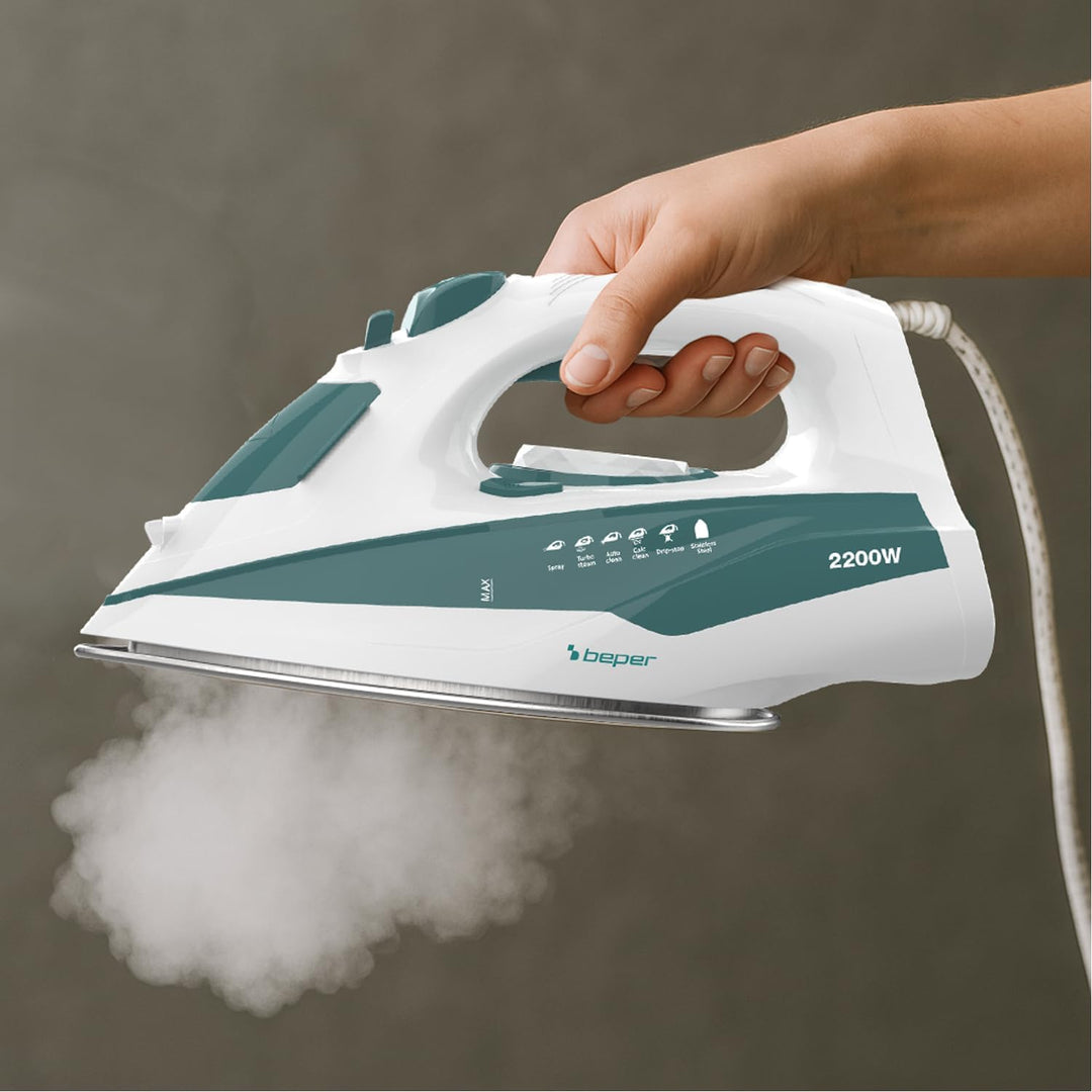 BEPER P204FER005 SteamPro 300 Dampfbügeleisen – Stahlsohle, 300-ml-Wassertank, 2200 W – Dauerdampf 2