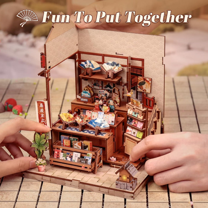 Fsolis Book Nook Japan Booknook Bausatz für Erwachsene, 3D-Holzpuzzles Buchecke, DIY-Miniaturhaus-Se