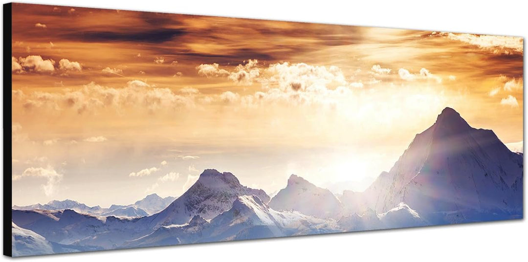 Paul Sinus Art Panoramabild auf Leinwand und Keilrahmen 120x40cm Winterlandschaft Berge Wald Schnee