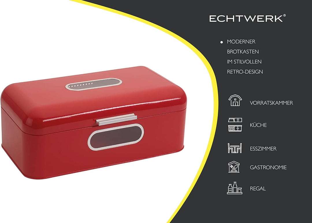 Echtwerk Brotkasten, Retro-Brotbox aus Metall mit Sichtfenster, Platzsparende Aufbewahrungsbox, Brot