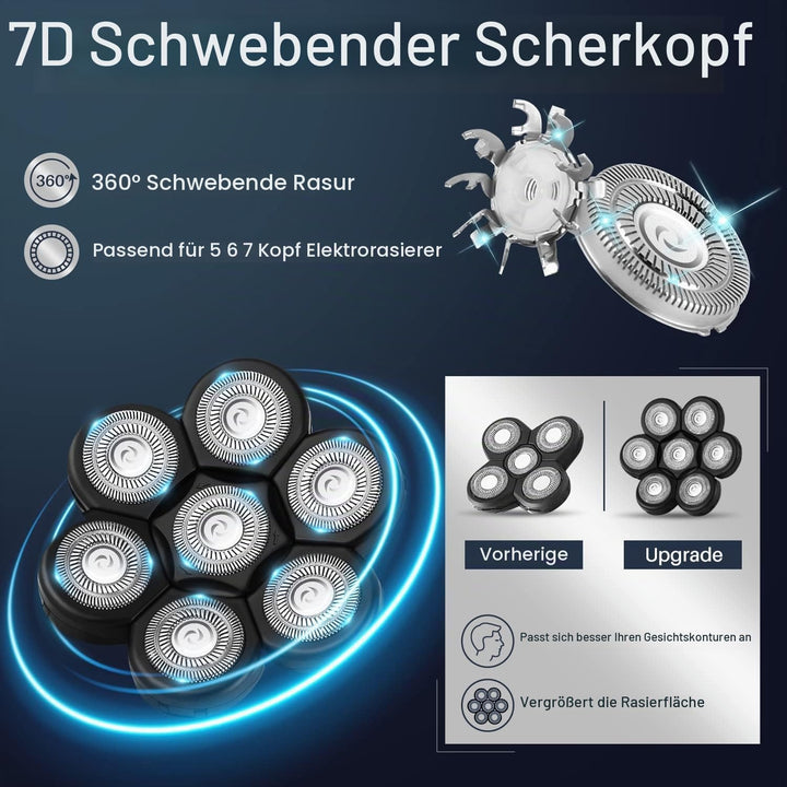 7D Elektrisch Rasierkopf, Elektrische Rasierklingen Ersatz Rotationsrasierer für Glatze Herren Ersat