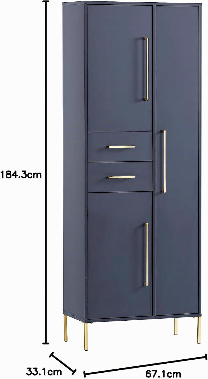 Schildmeyer Kent Hochschrank 701829, Nachtblau/Gold, 67,1 x 33,1 x 184,3 cm Geschlossen Nachtblau /