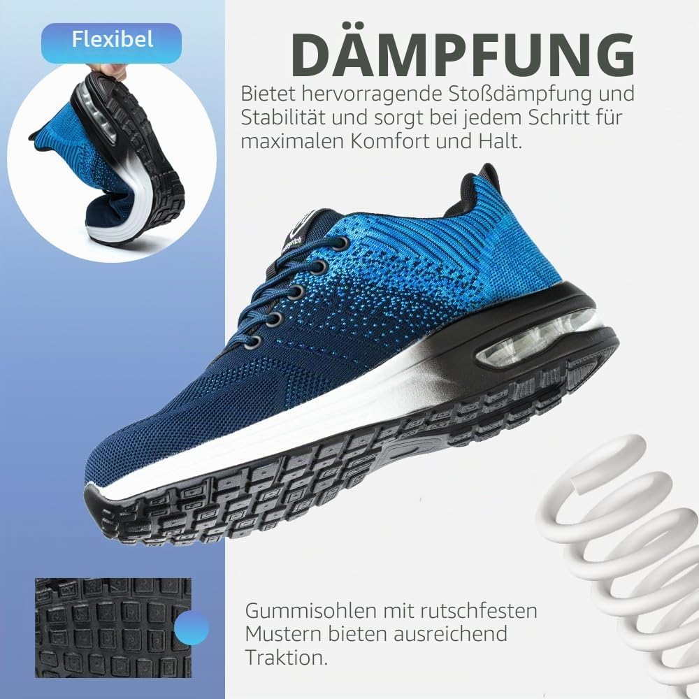 Nasogetch Sicherheitsschuhe Damen Herren Stahlkappenschuhe Arbeitsschuhe Sportlich Atmungsaktiv 37 E