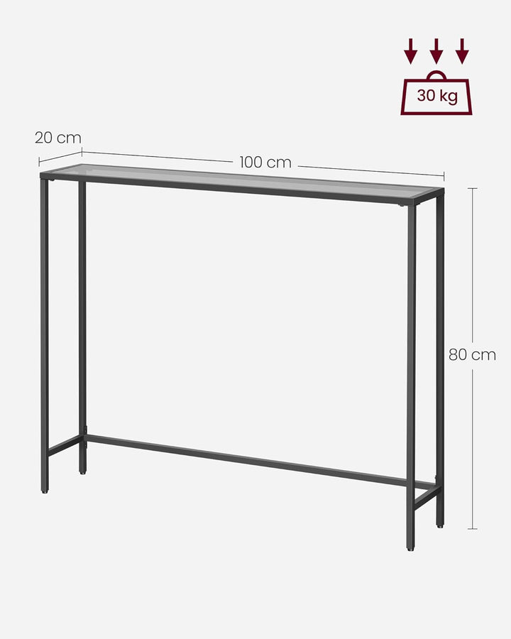 VASAGLE Konsolentisch, Beistelltisch, Oberfläche aus Hartglas, moderner Sofatisch, einfacher Aufbau,
