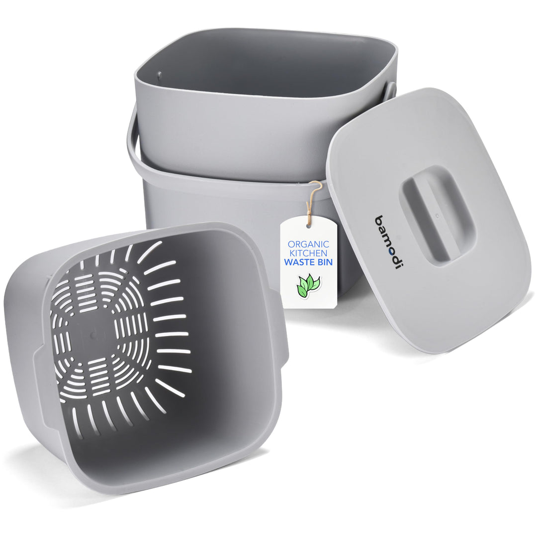 Bamodi Biomülleimer Küche Doppelte Compartment, Plastik, für Kompost oder kleine Abfälle in Küche/Ba