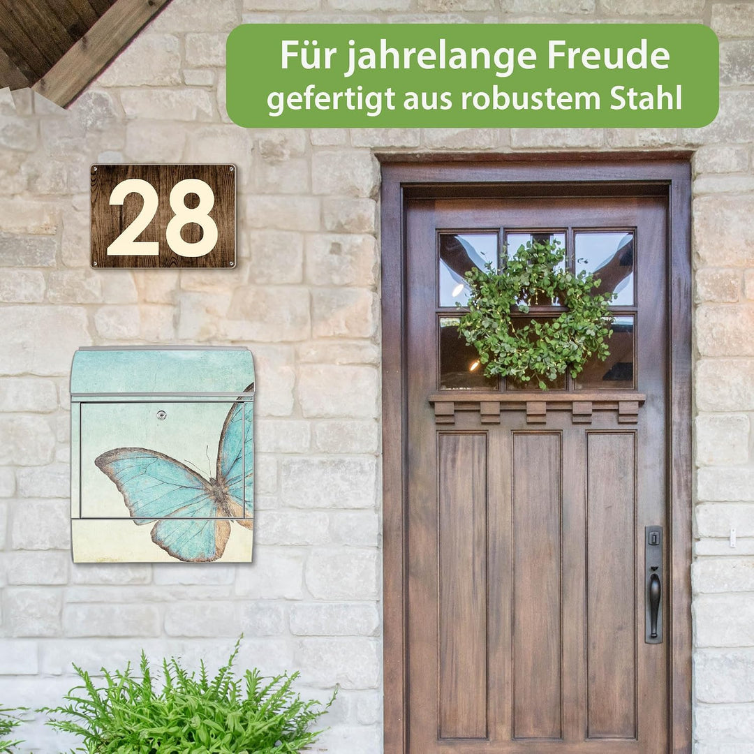 banjado® Design Briefkasten mit Motiv Blaue Schmetterlinge 39x47x14cm &amp; 2 Schlüssel - Briefkasten St