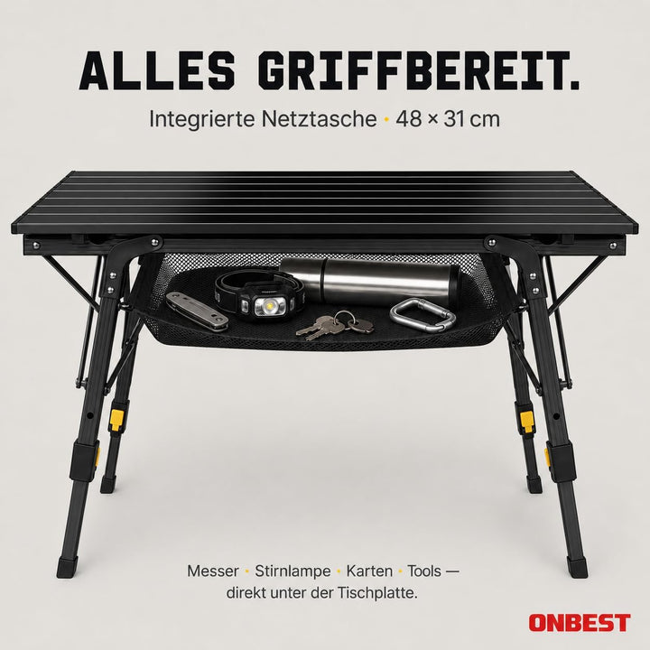ONBEST Camping Klapptisch – Campingtisch klappbar – Angeltisch, Gartentisch 2 Personen – mit robuste