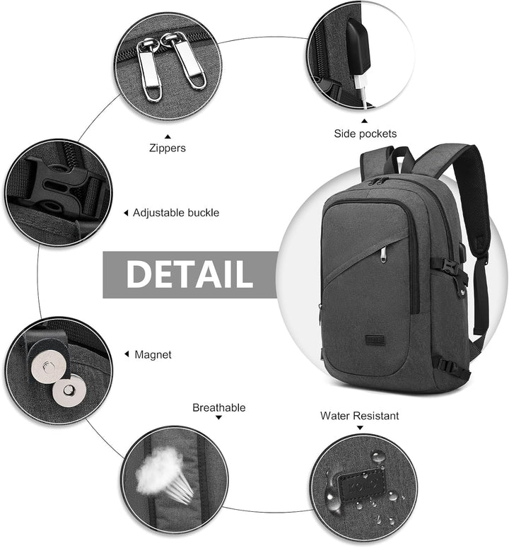 KONO Rucksack Herren, Laptop Rucksack 15,6 Zoll Anti-Diebstahl mit USB-Ladeanschluss, Schulrucksack