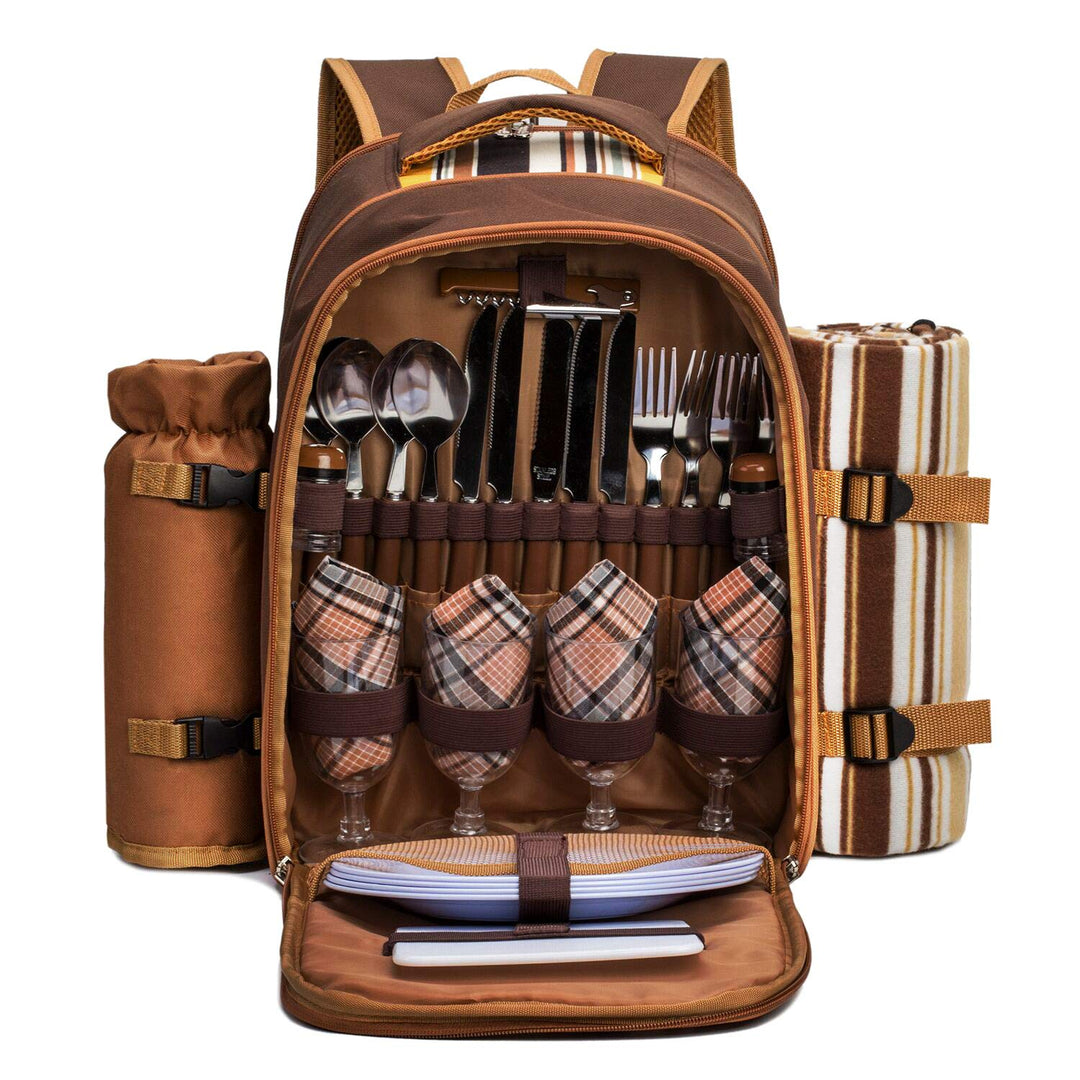 apollo walker 2 Person Picknick Rucksack Hamper Kühltasche mit Geschirr Set & Decke, Braun-4