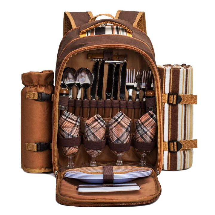 apollo walker 2 Person Picknick Rucksack Hamper Kühltasche mit Geschirr Set & Decke, Braun-4