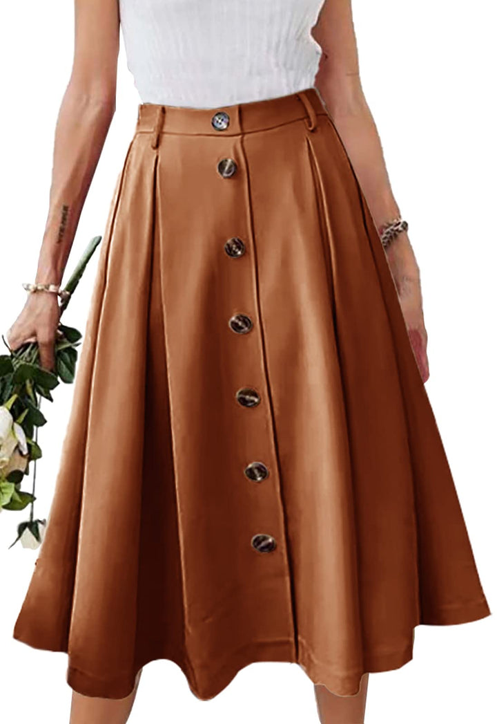 JayscreateEU Damen Rock Midirock Rock Lang Hohe Taille Rock Knielang A Linie Damen Mit Taschen Somme