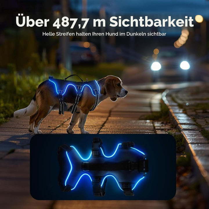 Jewyow Hundegeschirr Leuchtend, Wiederaufladbare LED Hundegeschirr, Led Geschirr für Hunde mit Weich