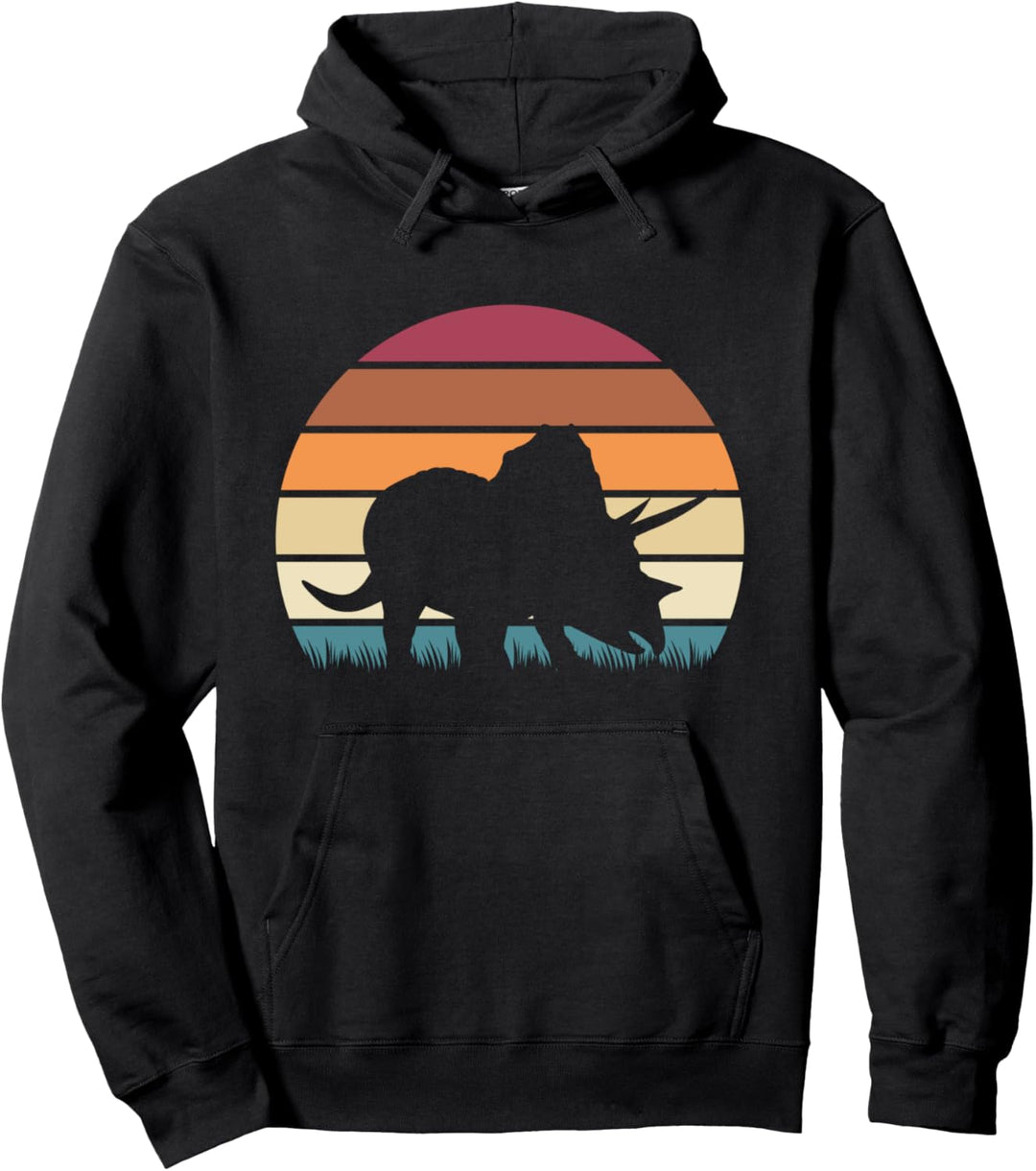 Classic Retro Sunset Triceratops Jurassic Dinosaur Pullover Hoodie